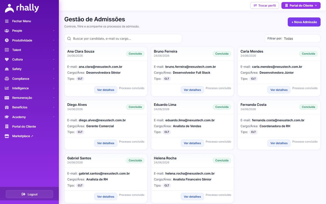 A admissão digital na tela.