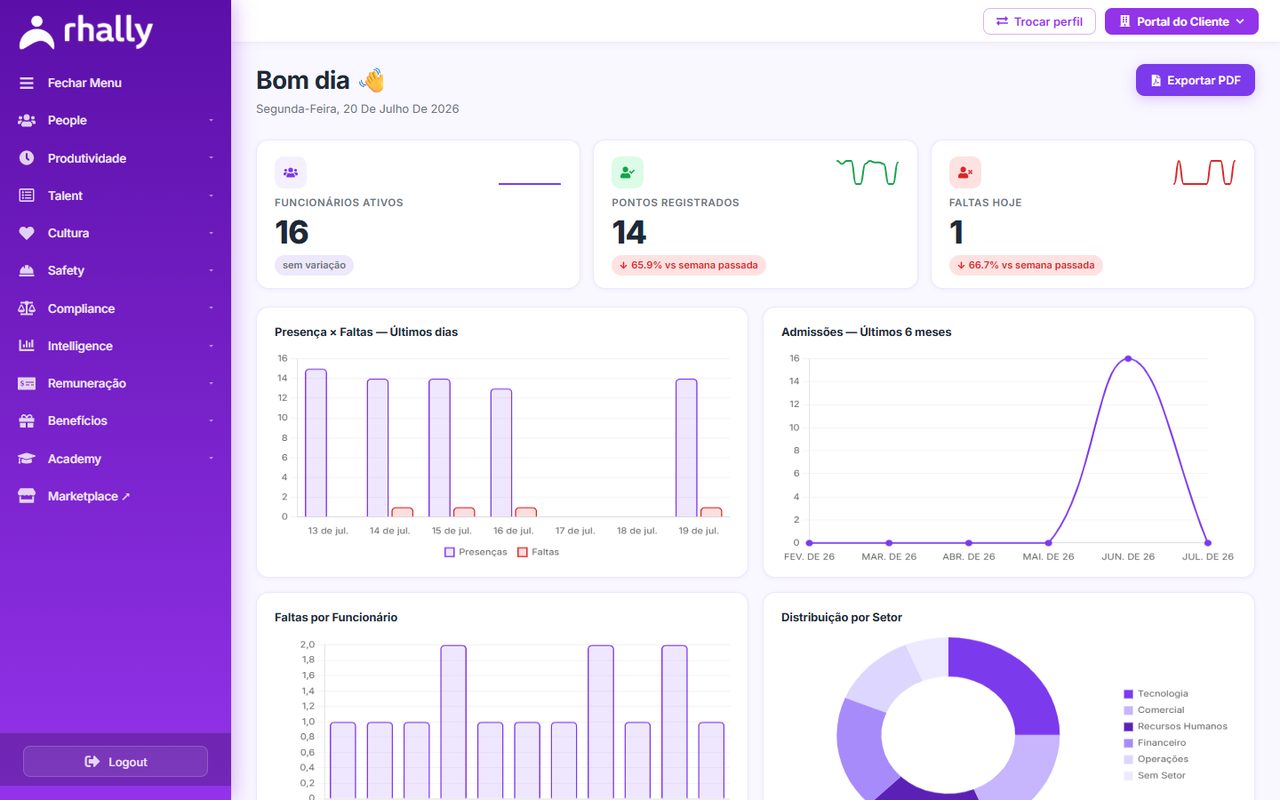 Dashboard da Rhally